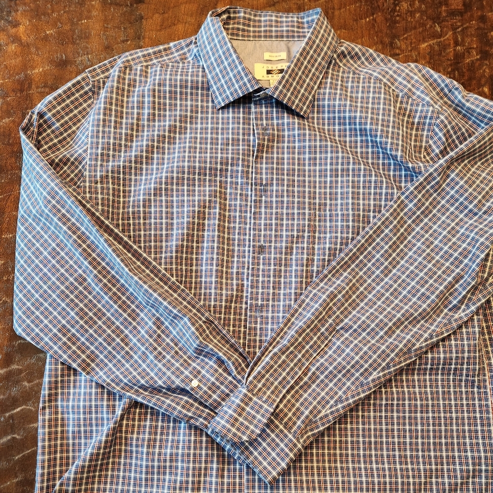 Joseph Abboud Button Up Shirt Mens XXL Blue Plaid Long Sleeve Classic